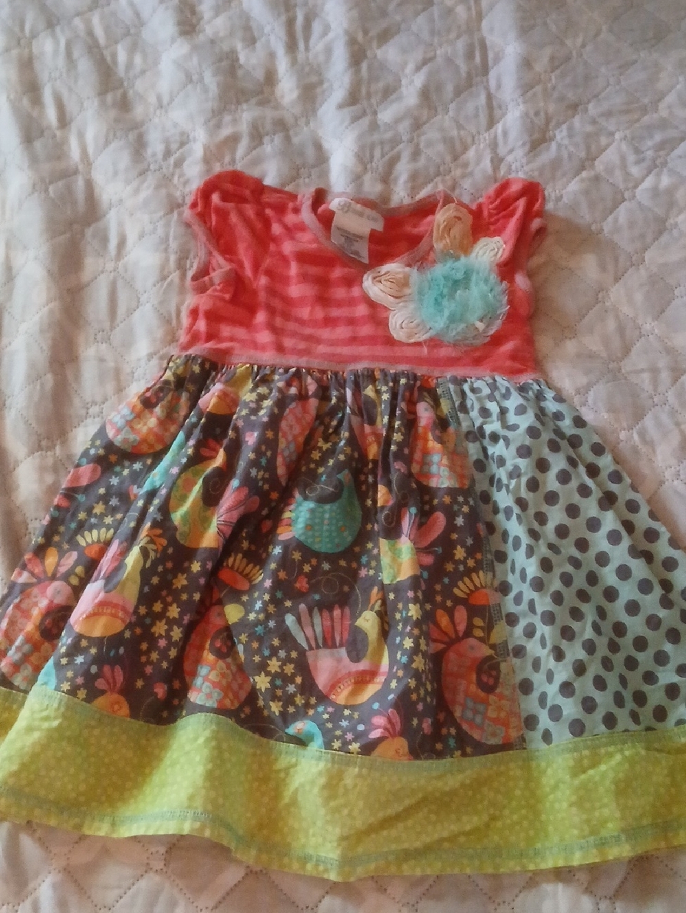 Bonnie Jean Coral Stripe Top with Multicolor Patchwork Skirt